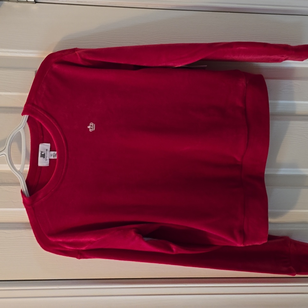 JUICY COUTURE WOMEN'S JUNIOR FUSCIA LONG SLEEVE VELVETEEN PULLOVER CREWNECK XS